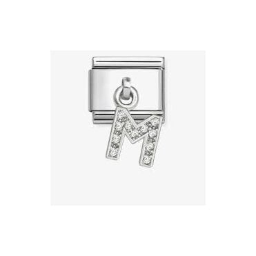 Classic Silver CZ Letter 'M' Pendant Charm