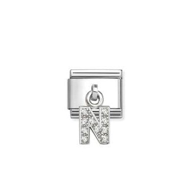 Classic Silver CZ Letter 'N' Pendant Charm