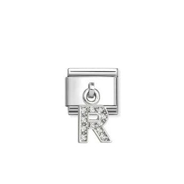Classic Silver CZ Letter 'R' Pendant Charm