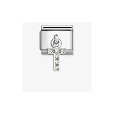 Classic Silver CZ Letter 'T' Pendant Charm