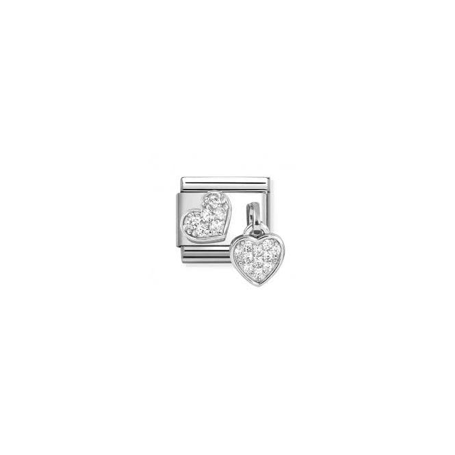 NOMINATION ITALY Classic Silver CZ Pave Hearts Pendant Charm