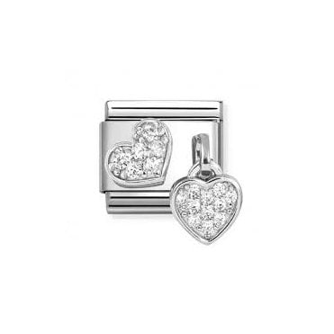 Classic Silver CZ Pave Hearts Pendant Charm