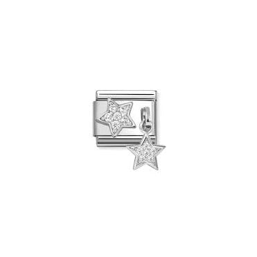 Classic Silver CZ Pave Stars Pendant Charm