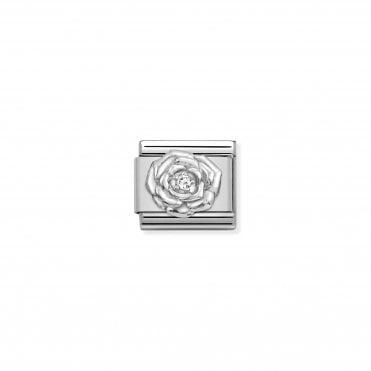 Classic Silver & CZ Rose Charm