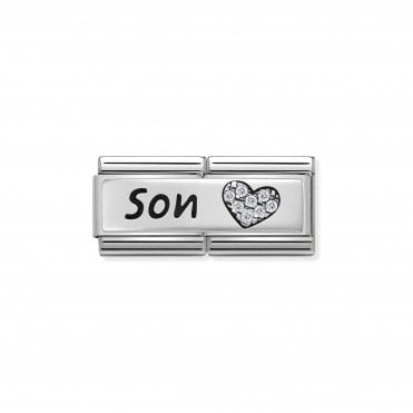 Classic Silver & CZ Son Heart Double Charm