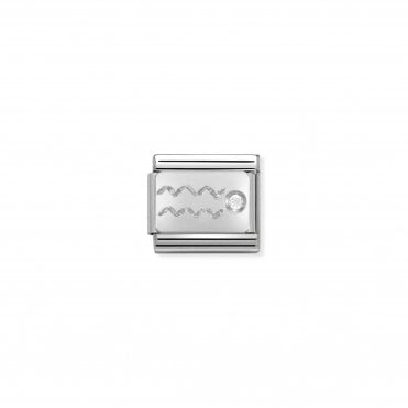 Classic Silver & CZ Zodiac Aquarius Charm