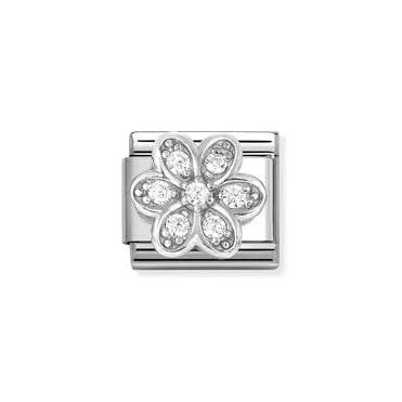 Classic Silver Daisy with White CZ Charm