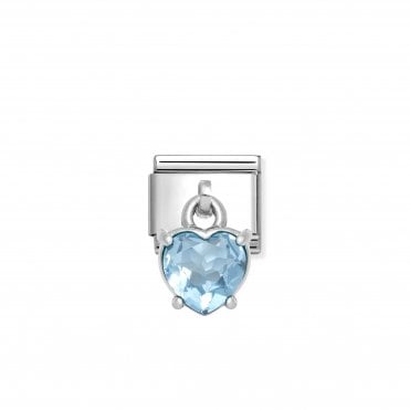 Classic Silver Dangle Blue Heart CZ Charm