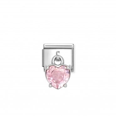 Classic Silver Dangle Pink Heart CZ Charm