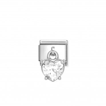 Classic Silver Dangle White Heart CZ Charm
