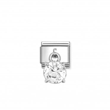 Classic Silver Dangle White Round CZ Charm