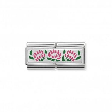 Classic Silver Double Link 3 Flowers Charm
