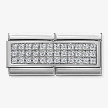 Classic Silver Double Link White CZ Pave Charm