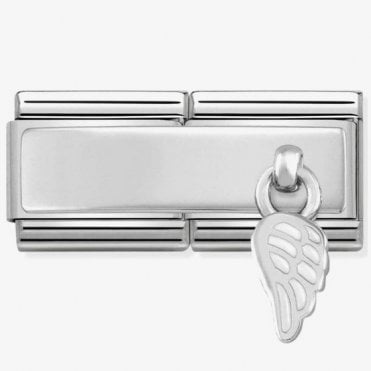 Classic Silver Double Link White Wing Charm