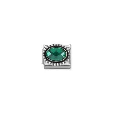 Classic Silver Emerald CZ Beaded Setting Charm