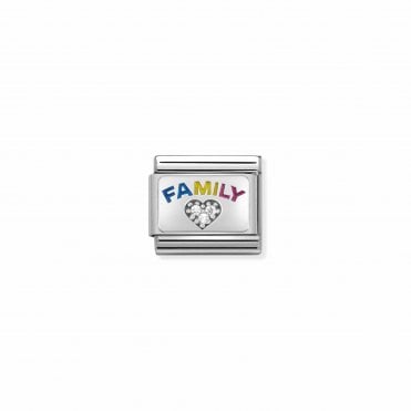 Classic Silver Family CZ Heart Charm