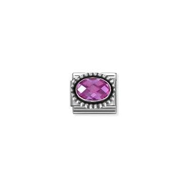 Classic Silver Fuchsia CZ Beaded Setting Charm