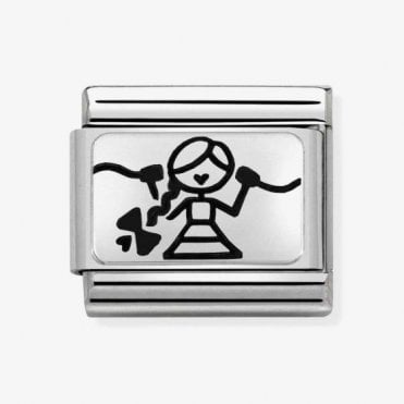 Classic Silver Girl with Braid Charm