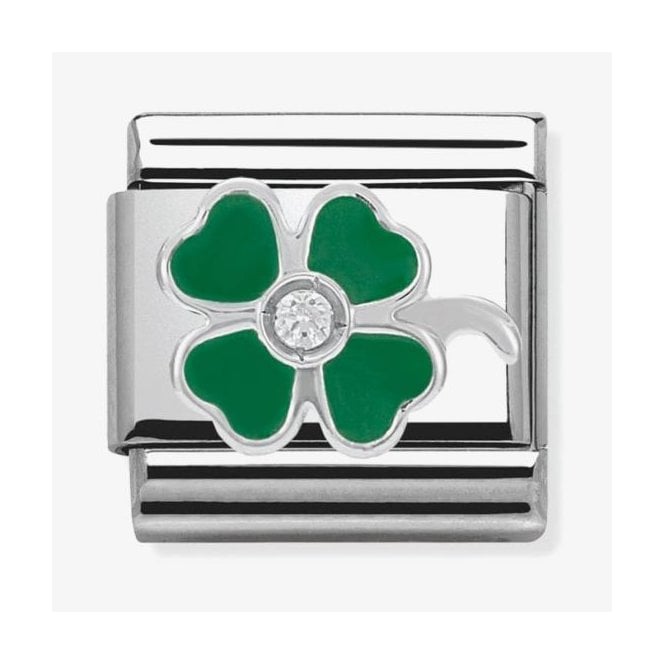 NOMINATION ITALY Classic Silver Green Clover with CZ Charm