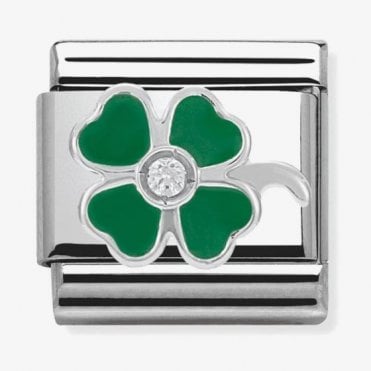 Classic Silver Green Clover with CZ Charm