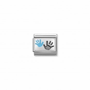 Classic Silver Hands Parent & Child Blue Charm