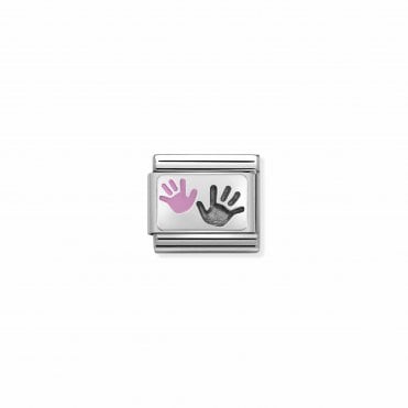 Classic Silver Hands Parent & Child Pink Charm