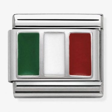 Classic Silver Italy Flag with Enamel Charm