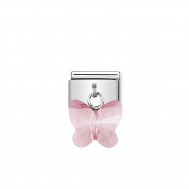 Classic Silver & Light Pink CZ Butterfly Charm