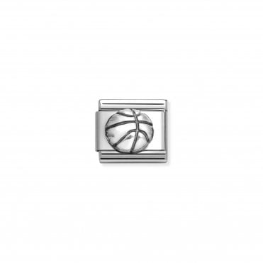 Classic Silver Oxidised Basketball Charm