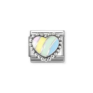 Classic Silver Pastel Stripe Heart Charm
