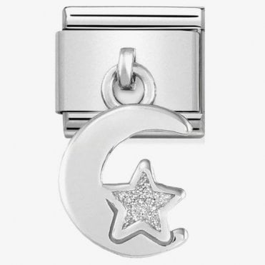 Classic Silver Pendant Glitter Moon and Star Charm