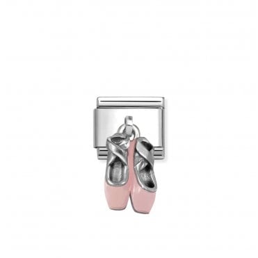 Classic Silver Pink Ballet Shoes Drop Charm
