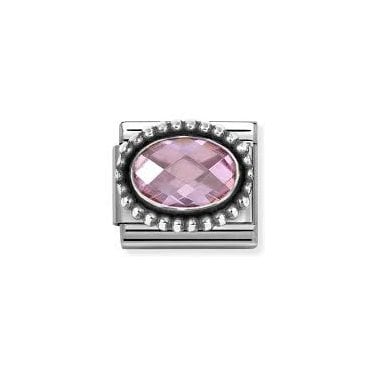 Classic Silver Pink CZ Beaded Setting Charm