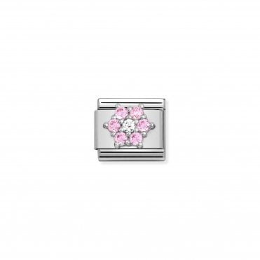 Classic Silver & Pink CZ Flower Charm