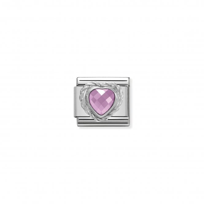 NOMINATION ITALY Classic Silver Pink CZ Heart Stone Charm