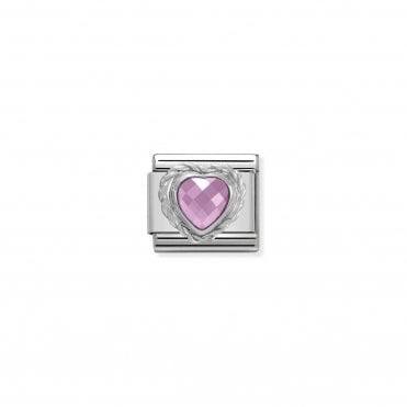 Classic Silver Pink CZ Heart Stone Charm