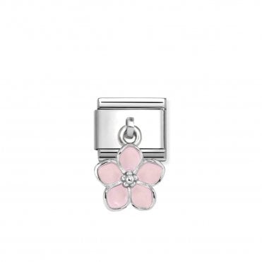 Classic Silver Pink Flower Drop Charm