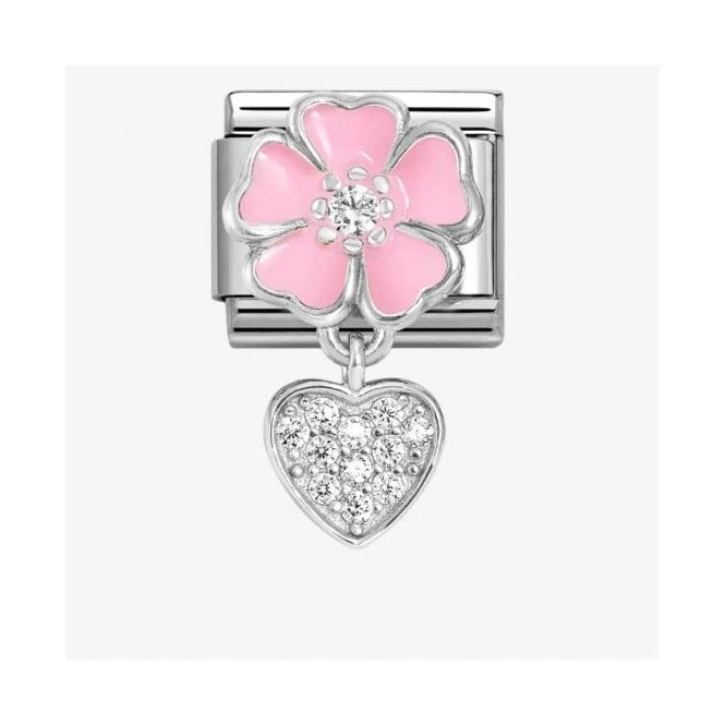 NOMINATION ITALY Classic Silver Pink Flower Heart Drop Charm