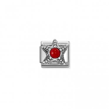 Classic Silver Red Coral Starfish Charm