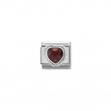 Classic Silver Red CZ Heart Stone Charm