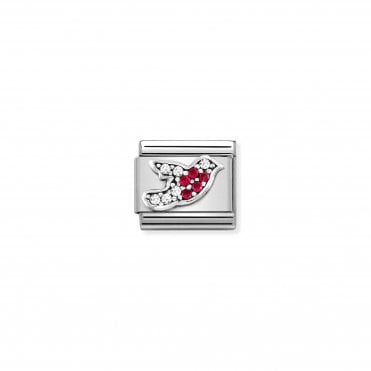 Classic Silver & Red CZ Robin Charm