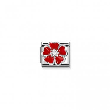 Classic Silver Red Flower Charm