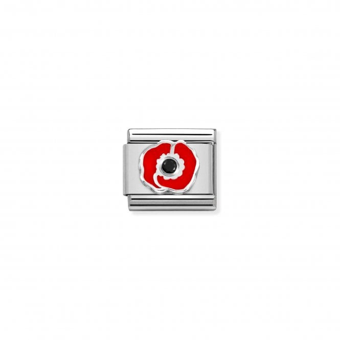 NOMINATION ITALY Classic Silver Red Poppy with Black CZ Charm