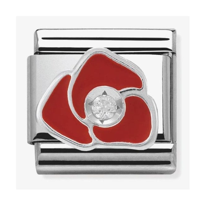 NOMINATION ITALY Classic Silver Red Rose with CZ Charm