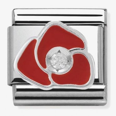 Classic Silver Red Rose with CZ Charm
