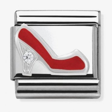 Classic Silver Red Stiletto with CZ Stone Charm