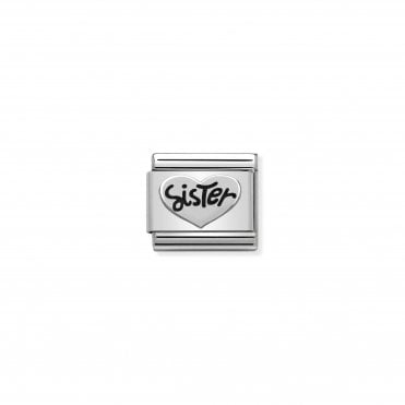Classic Silver Sister Heart Charm