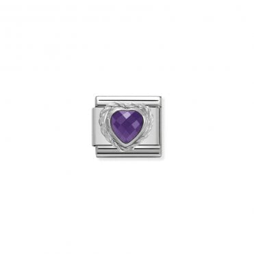Classic Silver Violet CZ Heart Stone Charm