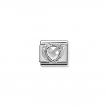 Classic Silver White CZ Heart Stone Charm