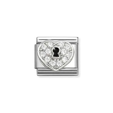 Classic Silver White CZ Heart with Keyhole Charm